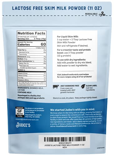 Judee’s Lactose Free Skim Milk Powder 11 Oz - 100% Non-Gmo And Rbst Hormone-Free - Low Carb - Gluten-Free And Nut-Free - Made From Real Dairy - Great For Reconstituting And Baking #TOP1