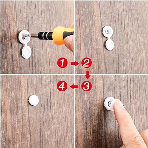 RXKFIGX 200 PCS Plastic White Screw Caps Screw Cover Caps Folding Screw Cover Plastic Screw Caps Snap Caps Washer Covers Flip Tops for Covering Screw Protection Screws Cabinets Furniture Shelf - Image 2