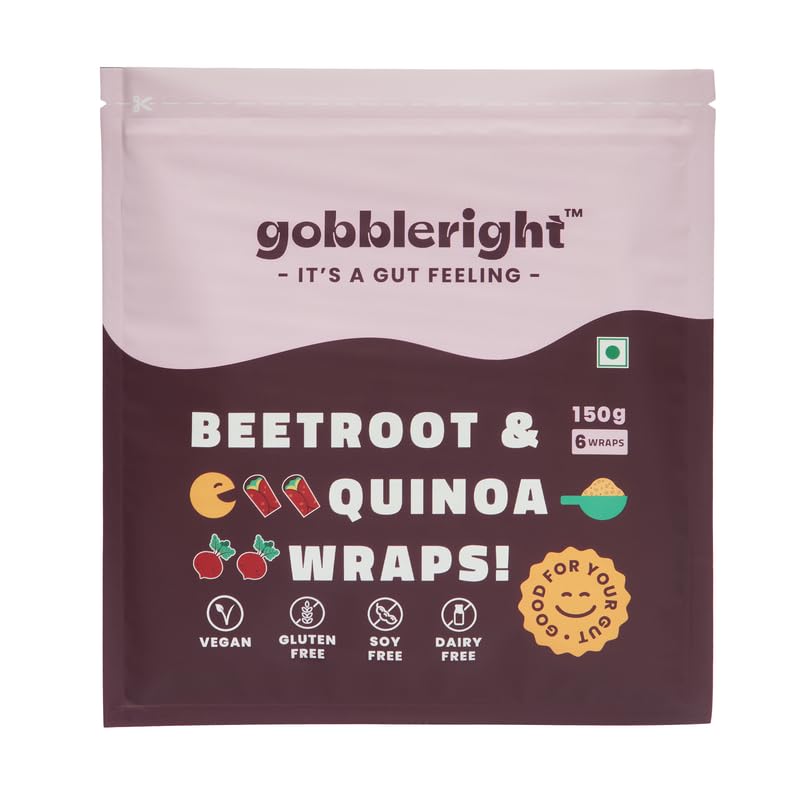 GOBBLERIGHT Beetroot & Quinoa Wraps 150g (6 Wraps - Pack of 4) – Low-Calorie, High-Fibre, Complete Protein, Antioxidant-Rich, Vegan & Gut-Friendly