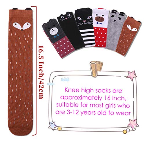 Image of FNOVCO Girls Knee High Socks Cartoon Animal Patterns Cotton Over Calf Socks