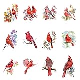 12 Sheets Red Cardinals Birds Temporary Tattoos, Watercolor Flowers Birds Realistic Tattoo Stickers Body Art for Girls Boys Kids Adults