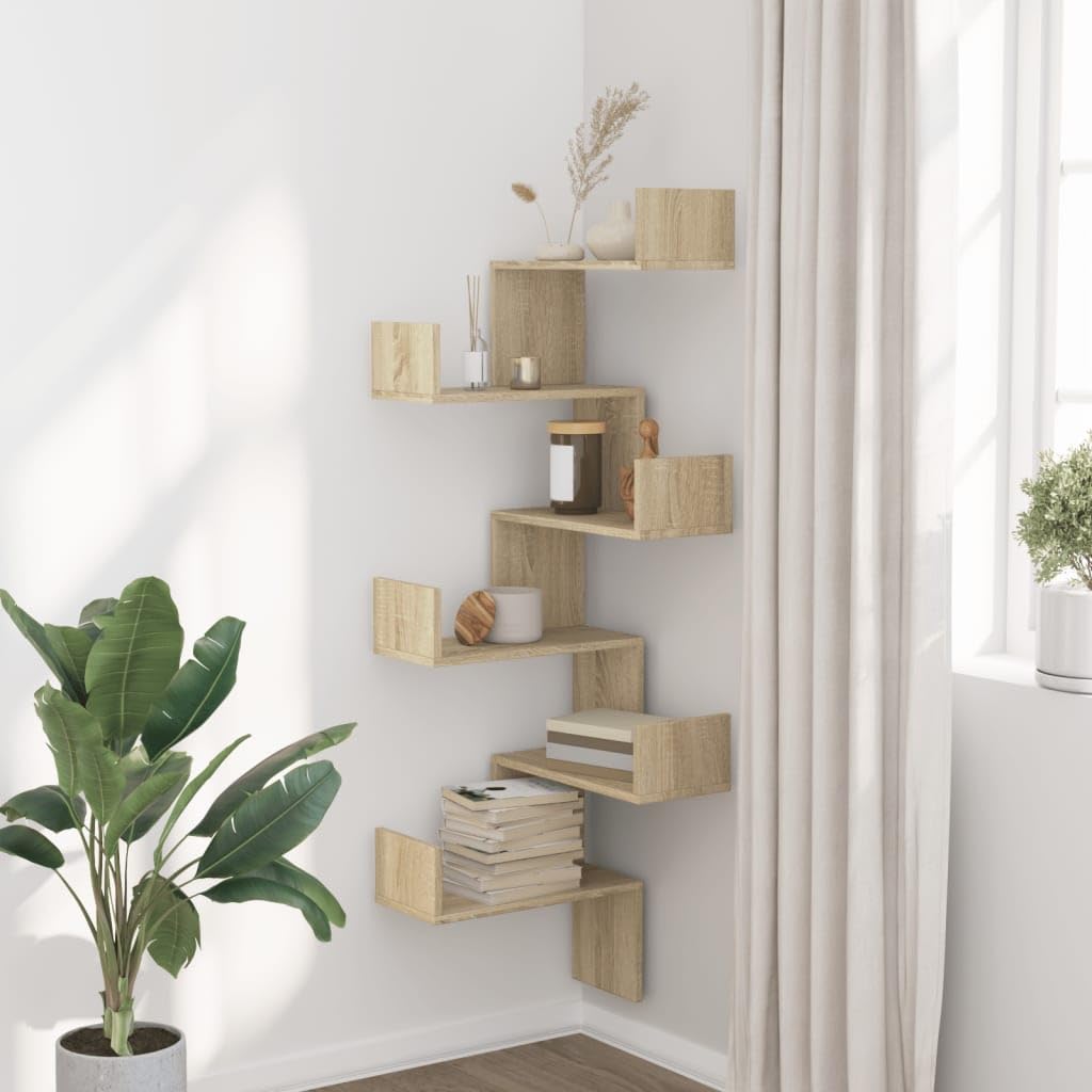vidaXL Étagère d'angle Murale chêne Sonoma 45x45x147cm Bois ingénierie, étagère d'angle, étagère Suspendue, étagère Murale Suspendue, étagère Murale