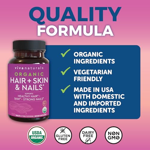 image for Viva Naturals Organic Biotin Vitamins for Hair Skin and Nails Health S
