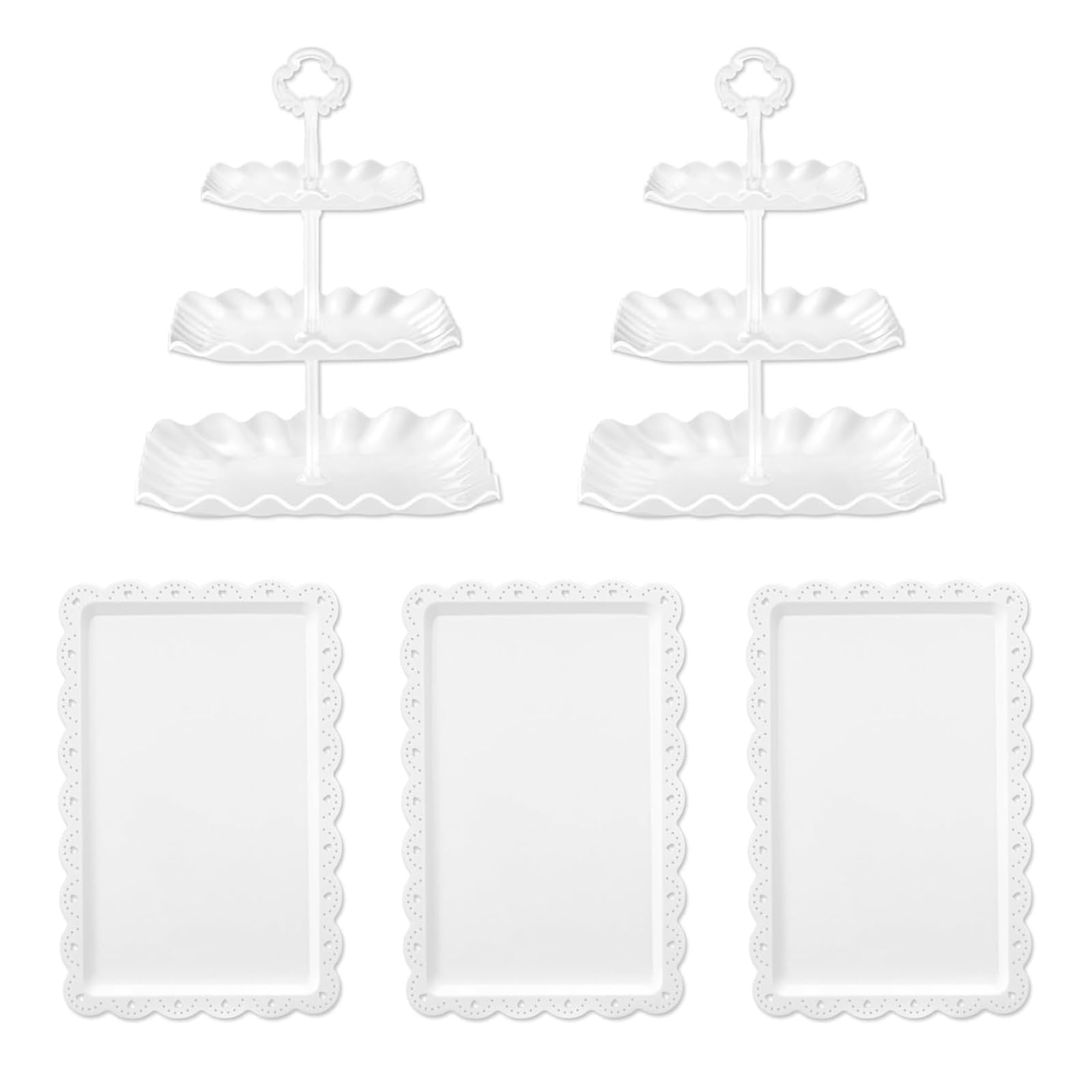 Eidoct 5-Piece Cake Stand Set with 2x 3-Tier Cupcake Stands & 3x Appetizer Trays - Dessert Display for Wedding, Birthday, Baby Shower, Christmas Party (White)