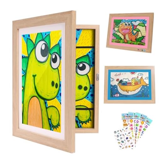 TaoAcc Marco Dibujos Infantiles, A4 Marco de Fotos para Niños, Apertura Frontal Marcos Infantiles, Cambiar Hasta 50-150 Hojas, 36x28cm, Marco para Dibujos Niños para Exhibición, (Madera)
