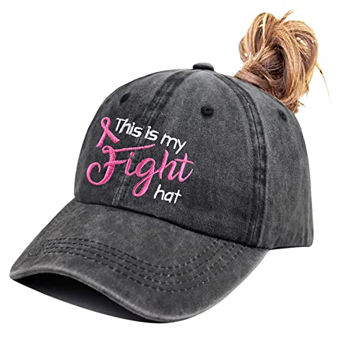 Breast Cancer Awareness Gifts For Women Girls, This Is My Fight Ponytail Hat, Adjustable Embroidered Pink Ribbon Fight Hope Love Baseball Cap #TOP27