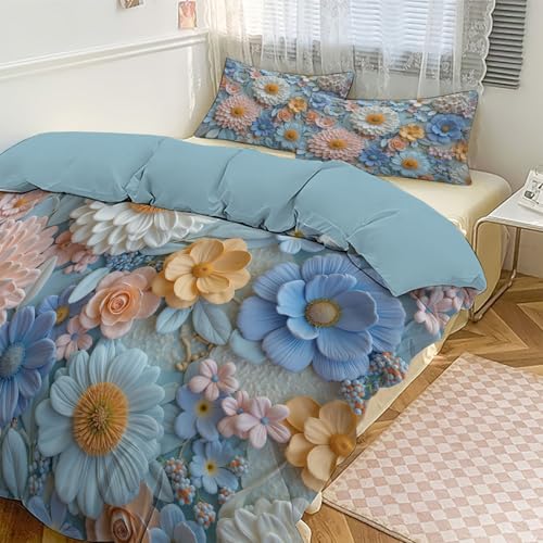 Housse de couette 140x200cm fleurs avec parure de lit 3 pièces en microfibre - 4