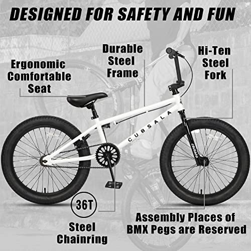 Cubsala 20 Inch Freestyle Bmx Bicycle Kids Bike For 6 7 8 9 10 11 12 13 14 Years Old Boys Girls And Beginners, White #TOP4