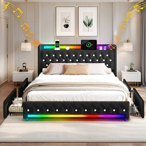 XMFFPM Letto Imbottito 160x200 cm con Illuminazione LED e Altoparlante