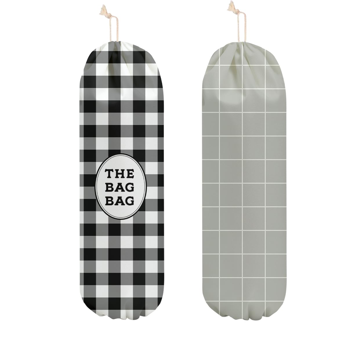 2 Pcs Black and White Checkered Plastic Bag Holder, Beige Grid Grocery Bag Holder for Plastic Bags, Reusable Grocery Bags Storage Dispenser for Home