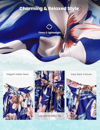 Image of PATPAT Family Hawaiian Matching Outfits - Mommy and Me Vacation Outfits | Halter Sundresses and Button Down Shirts,Caribbean Vacation Summer Tropical Outfits,Hawaiian Boho Tropical Floral Printed