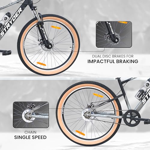 Image of Stryder 27.5T Orbiter Mountain Cycle | Dual Disc Brakes | Front Suspension | Single Speed | TIG Welded Steel Frame | Suitable for Age 12+ (Unisex) | (Black::Gray)
