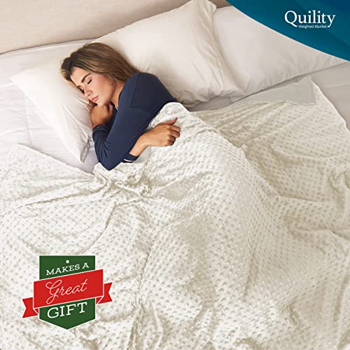Quility Weighted Blanket For Adults - 15 Lb Twin Size Heavy Blanket For Cooling & Heating - 100% Cotton Big Blanket W/Glass Beads, Machine Washable Blankets - 48"X72", Ivory #TOP2