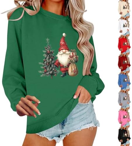 Womens Christmas Sweatshirts Red Wine Glass Tree Santa Xmas Sweater Top Crewneck Winter Merry Christmas Sweatshirt