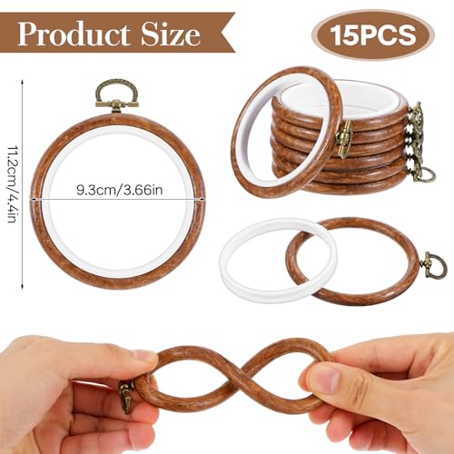 Image of cobee 15 Pcs 3 Inch Mini Embroidery Hoops, Imitated Wood Plastic Embroidery Frame for Display Circle Cross Stitch Hoop Ring Embroidery Hoops Set for Sewing Craft Hanging Ornaments