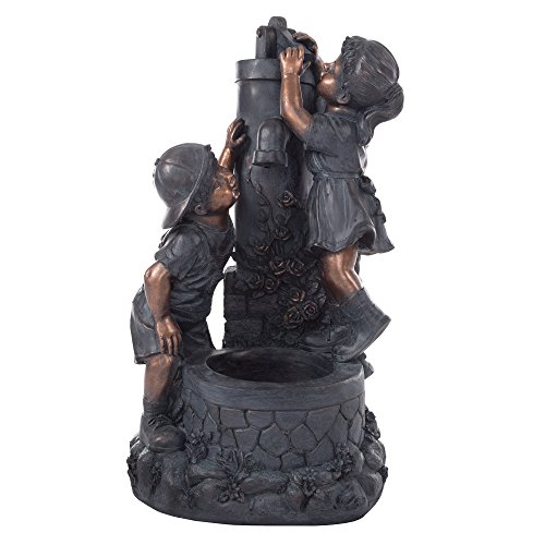 Outdoor Water Fountain With Boy and Girl, Antique Bronze Design and Soothing Sound for Decor on...