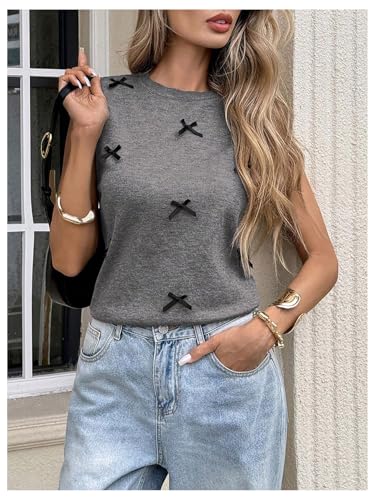 MakeMeChic Women's Bow Sweater Vest Crew Neck Sleeveless Y2k Preppy Pullover Knit Tank Tops4