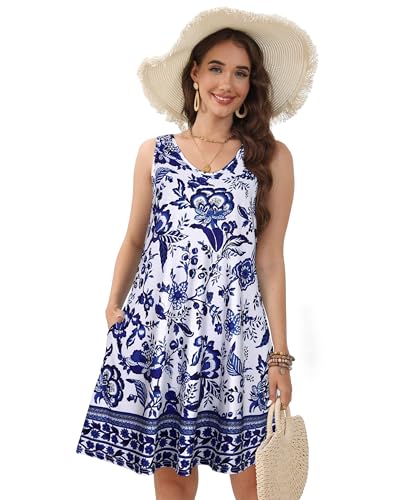 Image of CHICGAL Womens Summer Dresses Casual Sleeveless Loose T Shirt V Neck Sundress Swing Beach Cover Up with Pockets 2026