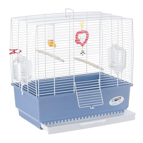 Jaula rectangular blanca y azul Ferplast Rekord 3 para aves exóticas en casa 8