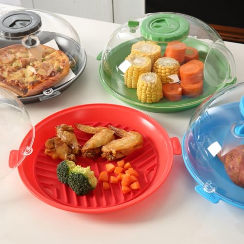 Microwave Splatter Cover Lid for Food 10.2 Inch with Water Steamer, Clear Microwave Splash Guard Cooker Lid with Plate, Dish Bowl Plate Serving Cover Cookware High Transparent Plastic Green by GLOU-GLOU GOOSE GGG - Image 9
