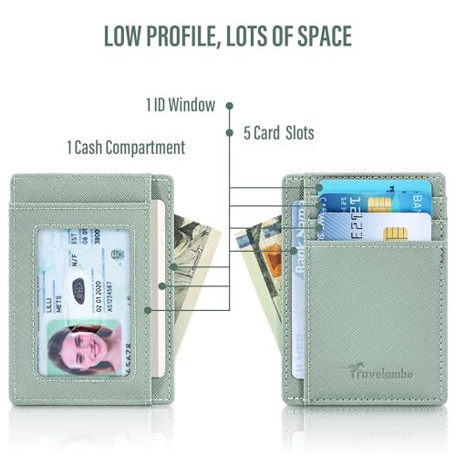 Image of Travelambo Slim Wallet Front Pocket Minimalist Leather RFID Blocking Medium Size