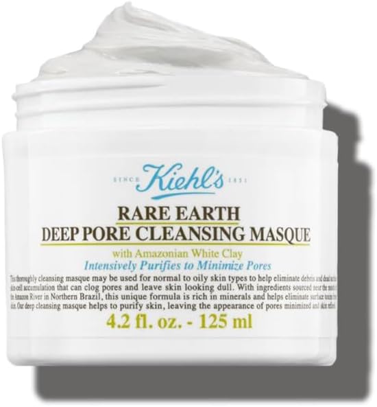 Kiehl's Rare Earth Mask - Pore Minimising Clay Mask for Oily Skin & Visible Pores - Cleanses Skin & Reduces Shine with Amazonian White Clay, 125Ml