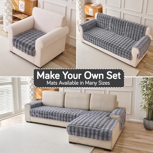 Image of HOKIPO 'FurHug' Premium Faux Fur Rabbit Sofa Cover Mats for L Shape and 1 /2 /3 Seater Sofa. Make Your Own Sofa Cover Set, Mat Length 90(D) x 240(L) cm, Cool Grey (AR-6290-GRY)