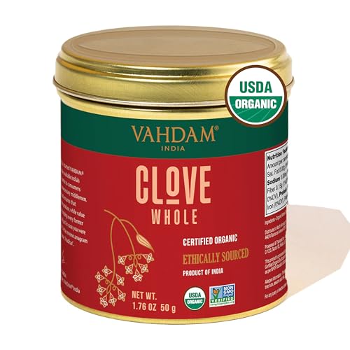 Image of VAHDAM, Organic Clove Whole (1.7oz /50g) Handpicked Whole Cloves, Gluten Free, Non GMO, 100% Raw | Warm & Flavorful Spice | Great for Cooking, Smoothies, Pomander Balls, Potpourri & Tea