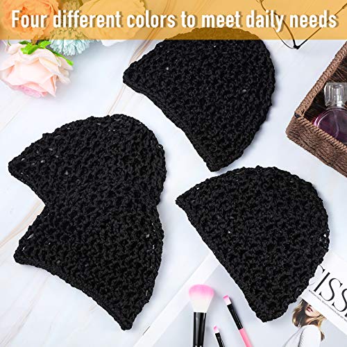 Geyoga 4 Pieces Mesh Crochet Hair Net Rayon Knit Snood Hat Thick Short Women Hairnet Snoods Cover Ornament For Sleeping (Black) #TOP3