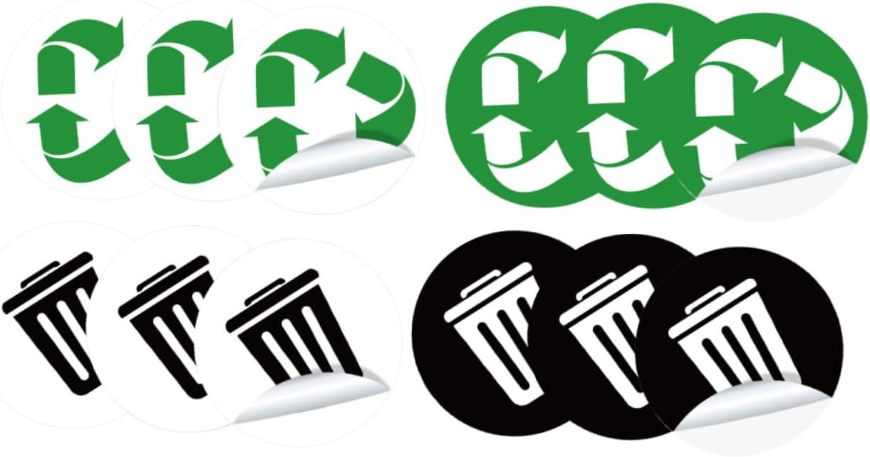 12pcs Self-Adhesive Recycling Sticker Labels for Trash Cans Waterproof Removable Decals for Home Kitchen and Outdoor Use