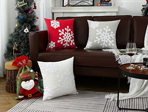 Mixeoo Santa White Winter Decorative Throw Pillow Covers Snowflake Embroidered Soft Thick Durable Square Solid Cushion Cases For Sofa Living Room, Pack Of 2, 18 X 18 Inch #TOP4
