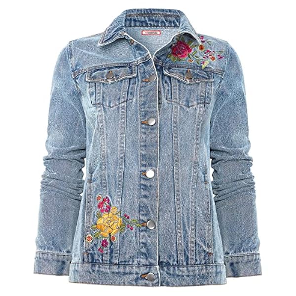 Joe Browns Chaqueta de Mezclilla de Verano con Bordado Floral Ligero Vaquera para Mujer