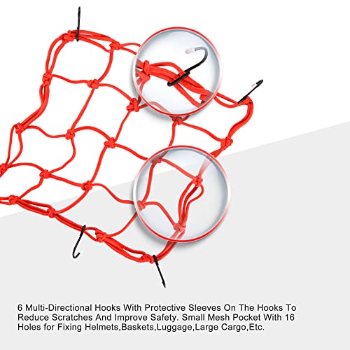 GOOFIT 12\" x 12\" Elasticated Bungee Luggage Cargo Net with Hooks Hold Down for Motorcycles Motorbike ATVs Bikes Cars Trucks (Red)