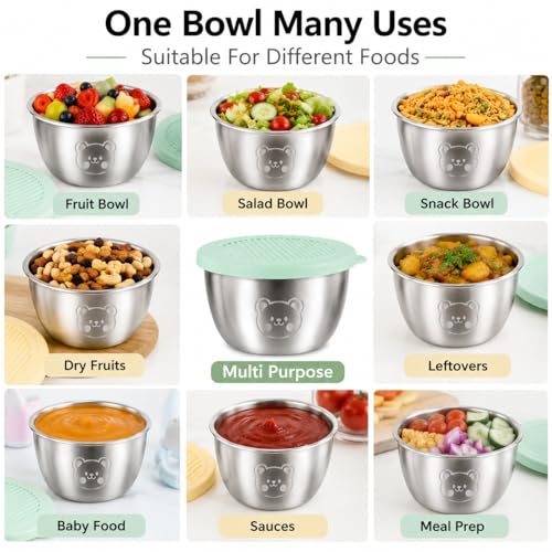 Image of Small Round Stainless Steel Food Storage Containers with Silicone Lids Kitchen Bowls for Portions Ketchup Chutney Sauces Dips Spices Dry Fruits Baby Food Refrigerator Freezer Safe-50ml (2)
