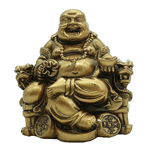 Brabud Chinese Fengshui Resin Laughing Buddha Sitting On Dragon Chair Sculpture Wealth Lucky Statue Home Office Desk Decoration Gift Collection Bs188 #TOP4