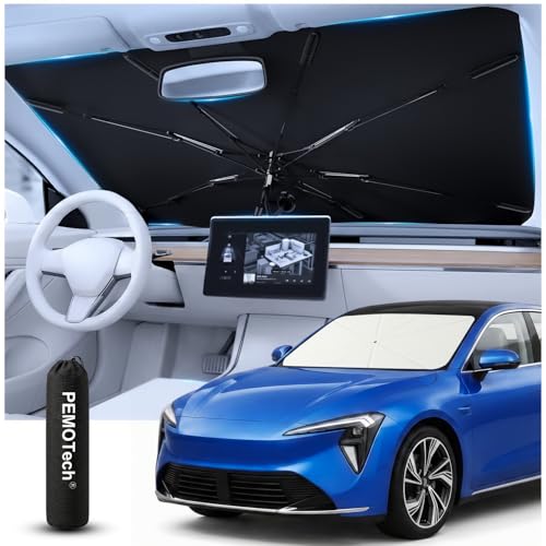 Image of PEMOTech 2026-Upgraded Umbrella Windshield Sun Shade for Four-Door Sedan and Large | Keep Cool & Protect Interior | Reliable UV Blocker&Heat Shield | Sun Shade for Car Windshield | Medium (57 inchx32 inch)