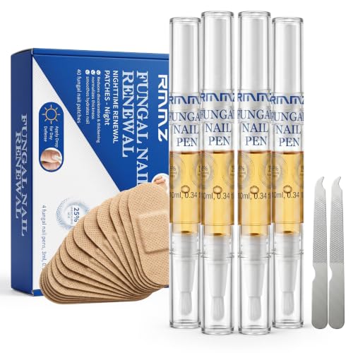 Toenail Fungus Treatment Extra Strength - 25% Undecylenic Acid + 1% Tolnaftate, 4 Fungal Nail Pens + 40 fungal nail patches + 2 Files, Day &amp; Night Repairs Yellow Thick Discolored Damaged Nails