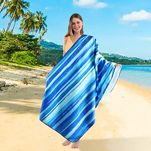 Decomen Beach Towel, Microfiber Beach Towels, Oversized, Quick Dry (73" X 35") Sand Proof, Absorbent, Compact, Beach Blanket, Lightweight Towel For The Swimming, Sports, Beach, Gym-Blue Stripes #TOP6