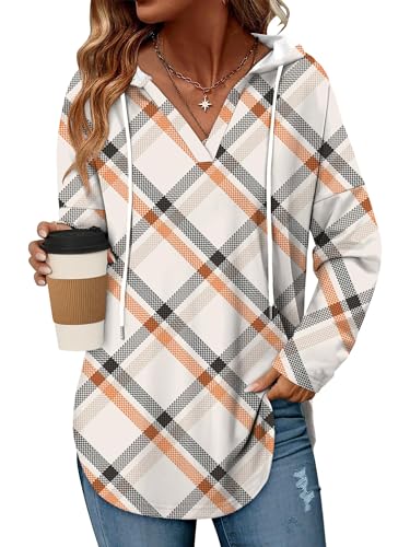 Angerella Plaid Hoodies for Women Cotton Pullover Sweatshirt Long Sleeve