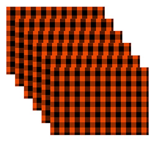 Urban Villa 100 Cotton Fused Place Mats OrangeBlack Buffalo Check Plaid14x 20 Over SizedSet of 6 Every Day UseHeavier Quality