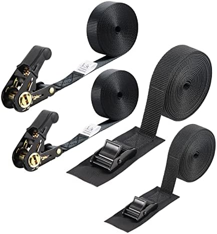Endless Ratchet Tie Down Straps,Durable Nylon Black Strap Down Ratcheting Securing Straps and Lashing Straps for Trailer Loads,Motorcycle,Kayak (2pcs Endless Straps with 2pcs Lashing Straps)