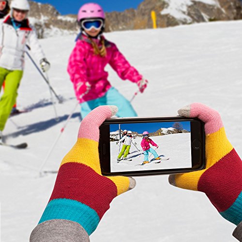 Fosmon Touch Screen Gloves, Unisex Winter Touch Scren Gloves [Three Conductive Fingertips] For Iphone, Ipad, Samsung, Lg, Nokia Smartphones, Tablets & Smartwatch - Rainbow #TOP2