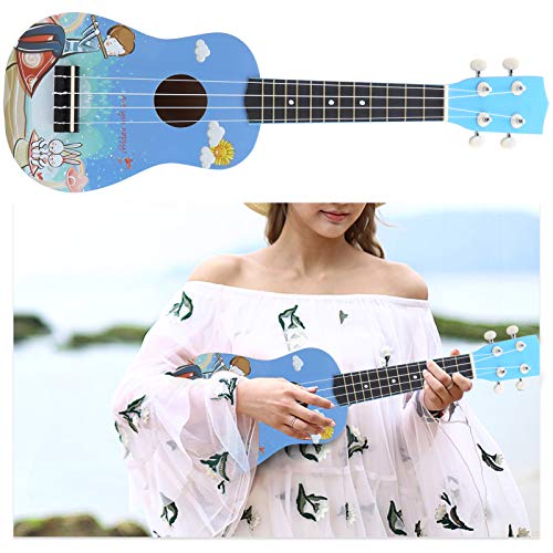 Ukulélé de 53,3 cm à motif de dessin animé 4 cordes en bois avec sac de transport pour enfants débutants (bleu) - Les Beatles, Paul McCartney, John Lennon, RIngo Starr, George Harrison Ukulélé de 53,3 cm à motif de dessin animé 4 cordes en bois avec sac de transport pour enfants débutants (bleu) – Image 4