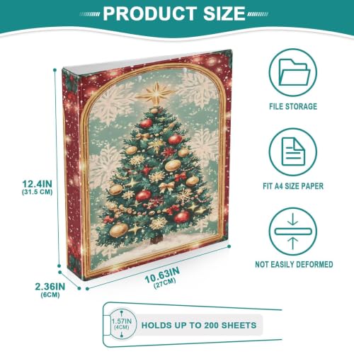 Image of 3 Ring Binder Festive Christmas Tree Snowflakes 1.5 inch Binders Three Ring Binders with Clipboard Fit 8.5'' x 11'' Paper 3 Interior PVC Clear Pockets for Office Supplies