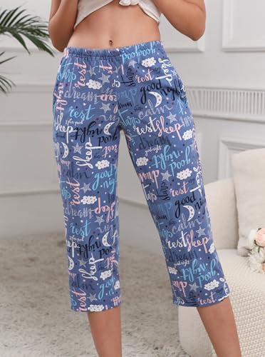 PNAEONG Women's Capri Pajama Pants Lounge Causal Bottoms Fun Print Sleep Pants3