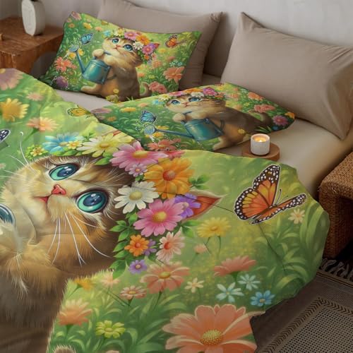 Housse de couette 140x200 chat et parure de lit microfbre 3D réversible - 7