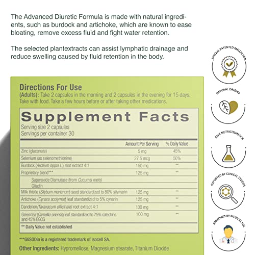 Glisodin Diuretic - Nutraceutical enhances Natural Drainage to Reduce The Swelling associated with Fluid Retention - Has Purification Properties That Assist in eliminating toxins - 60 Capsules - Image 5