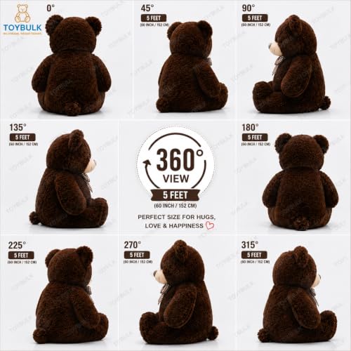 Image of 5 Feet Chocolate Teddy Bear Original 20 mm Dull Chocolate Fur (60 Inches) Giant Soft Plush Toy | Premium Stuffed Teddy Bear for Kids, Girls, Boys & Loved Ones | Birthday, Anniversary