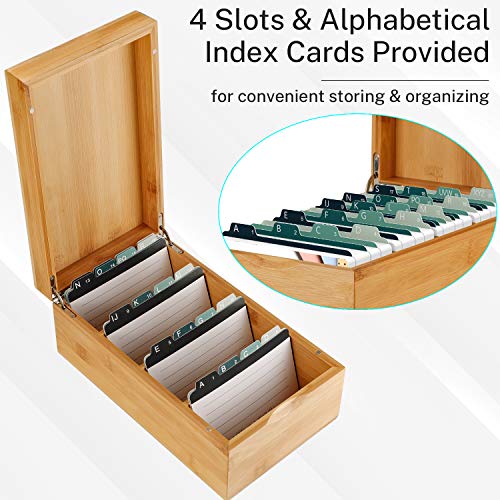 Maxgear Business Card Holder, 3 X 5 Inch Index Card Organizer For Desk With 4 Dividers, Recipe Card Holder Wooden Card Holder Holds 600 Cards, A-Z Tabs, Bamboo, 10 X 5.8 X 4 Inches #TOP2