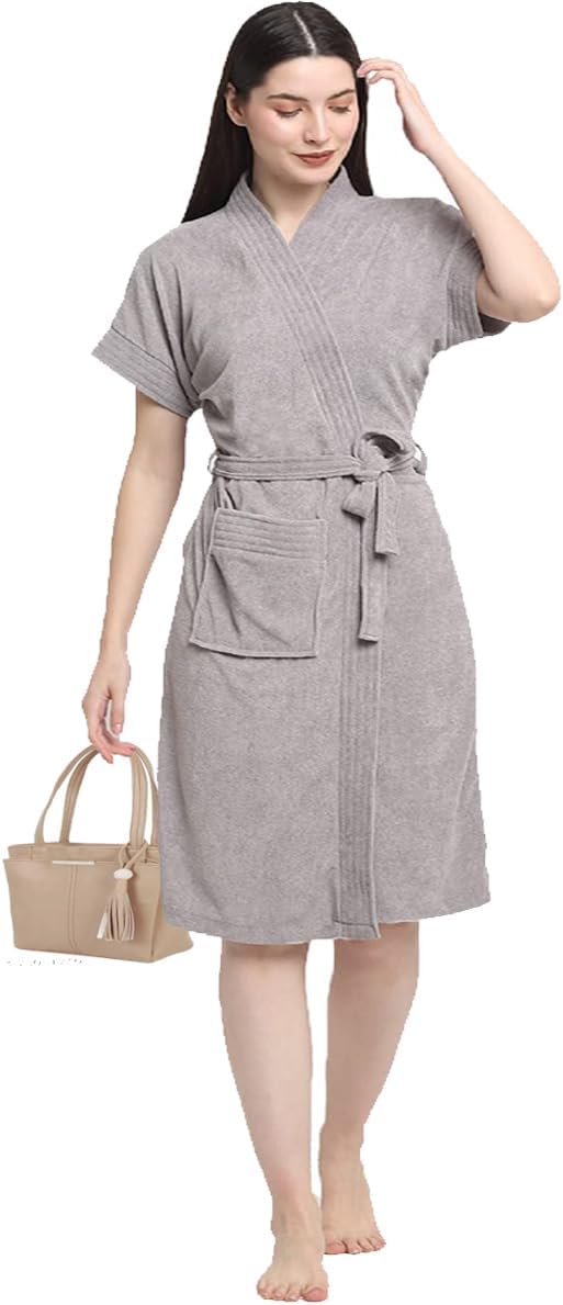 Terry Bathrobe Collection With kimono collar and 1 Pocket,Half Sleeve Bath Robe Very Soft Light Weight, Highly -Perfect for Gym, Shower, Spa, l, Nightwear, Gift, Free Size
